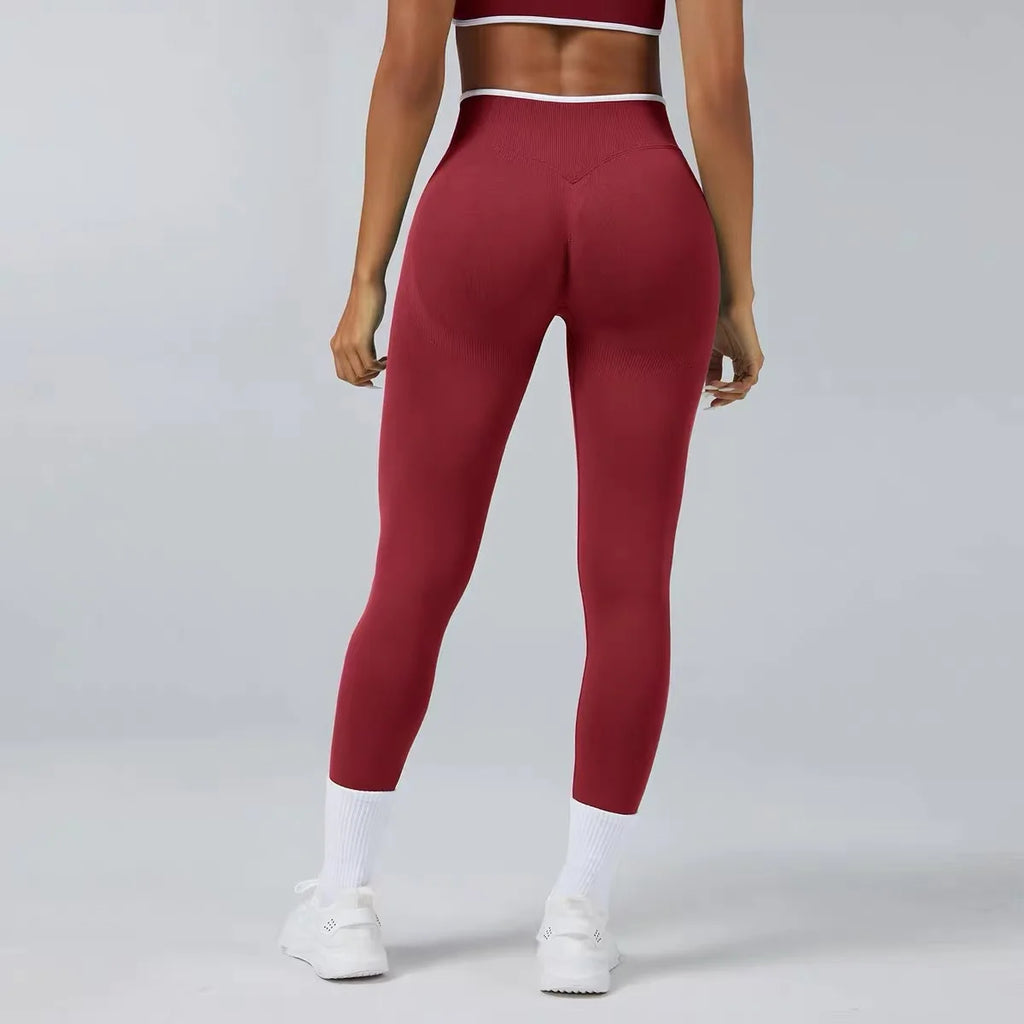 Women's High Waist Yoga Pants, Tummy Control Contrast Color Booty Leggings, Quick Dry Moisture Wicking Stretch Fitness Pants