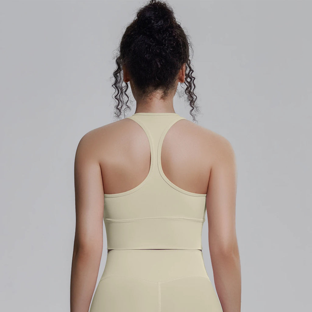 Woman Workout Top Yoga Vest Solid Color Gather Shockproof Sports Bra Beautiful Back I-shaped Vest Gym Running Yoga Underwear