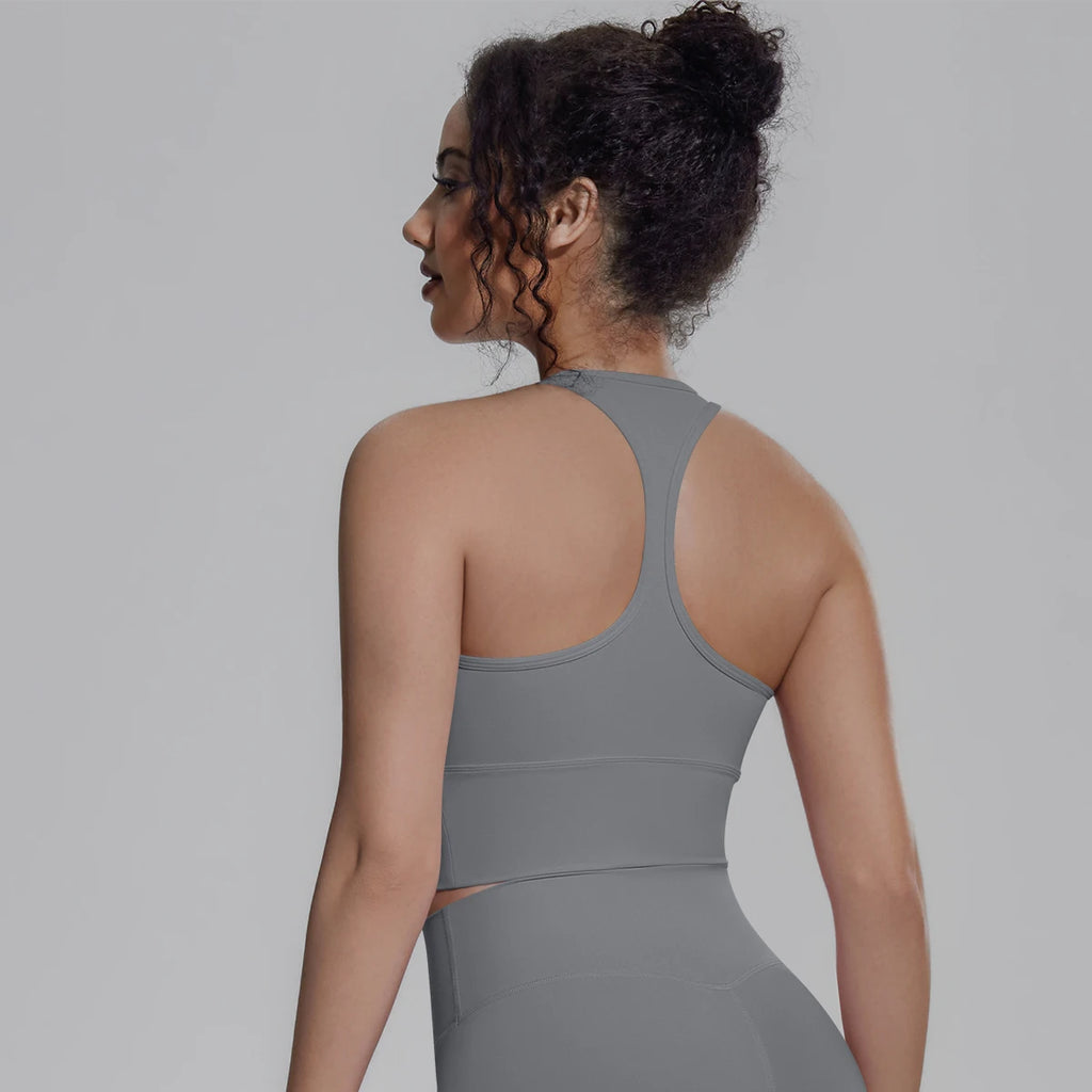 Woman Workout Top Yoga Vest Solid Color Gather Shockproof Sports Bra Beautiful Back I-shaped Vest Gym Running Yoga Underwear