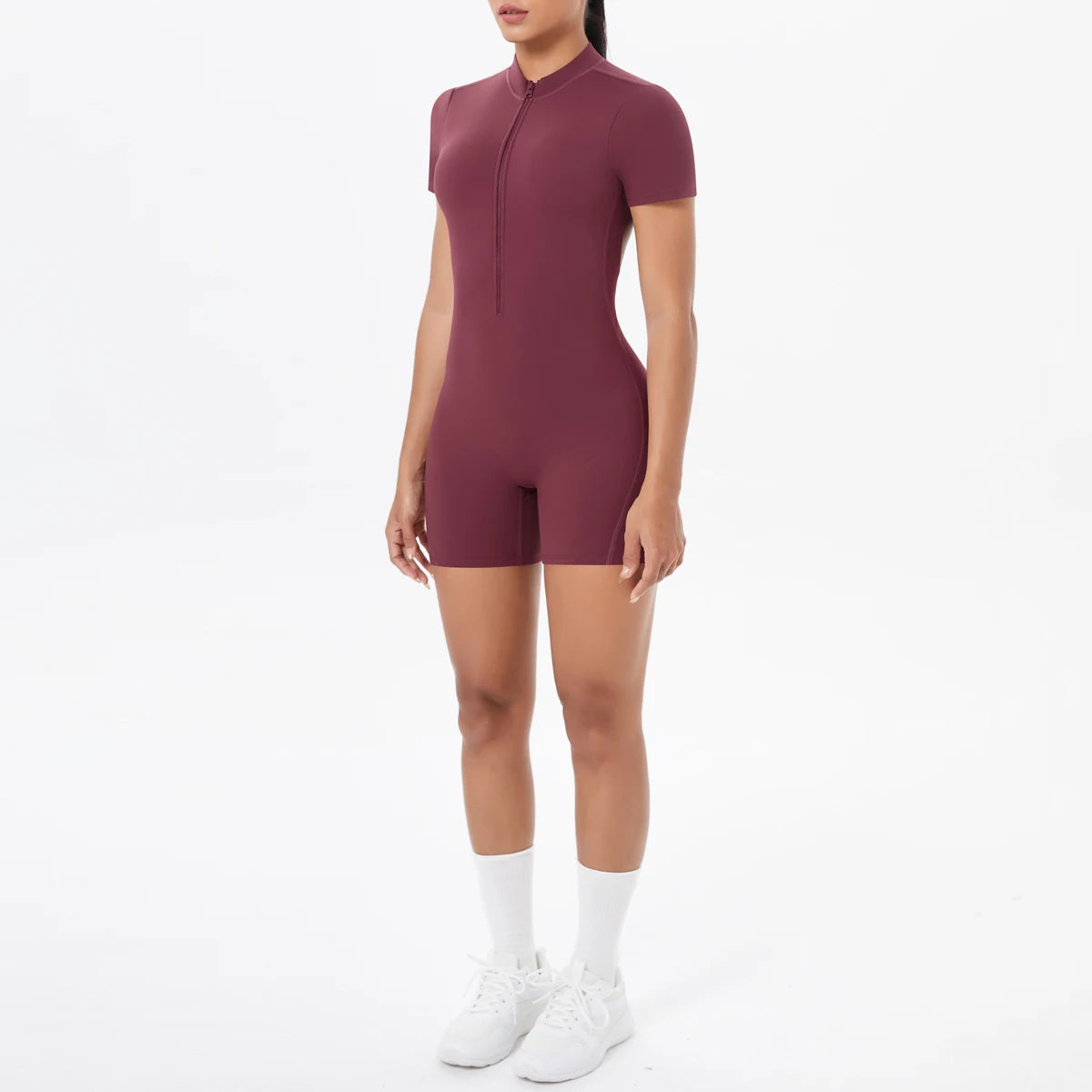 Hollow Out Backless Short Sleeved Zipper Jumpsuit for Woman Jumpsuit Yoga Suit One-Piece Legging Short Push Up Gym Yoga Clothing
