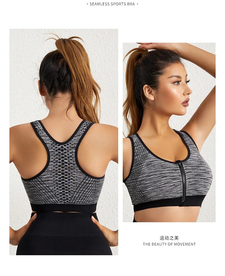 Women Sports Bra Front Zipper Sports Bra Breathable Shock-proof Underwear High Impact Yoga Bra Running Vest Fitness Workout Tops