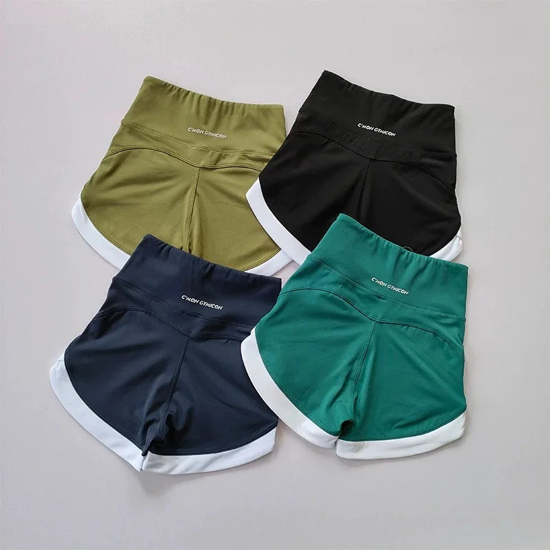 Women High Waist Tummy Control Scrunch Butt Yoga Shorts White Contrast Trim Quick Dry Gym Cycling Shorts