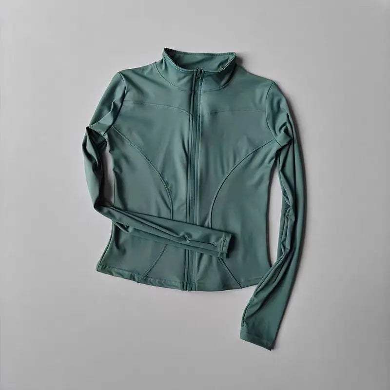 Women Slim Fit Yoga Jacket Quick Dry Zip Up Stand Collar Fitness Running Sports Top