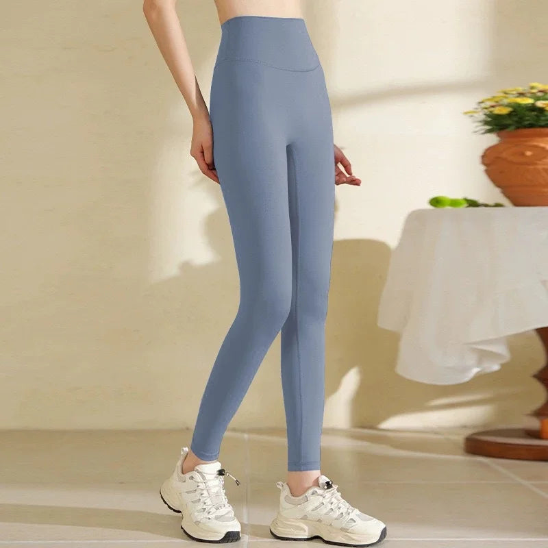 Women High Waist Yoga Leggings Nude Soft Breathable Tummy Control Skinny Pants Gym Running Pilates Fitness Sports Tights