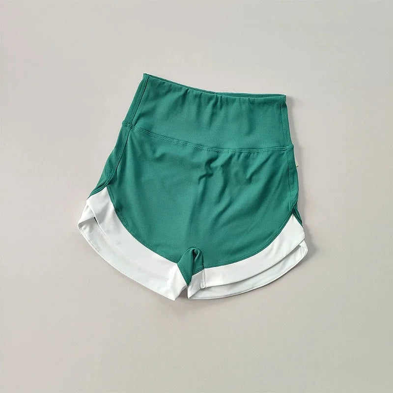 Women High Waist Tummy Control Scrunch Butt Yoga Shorts White Contrast Trim Quick Dry Gym Cycling Shorts