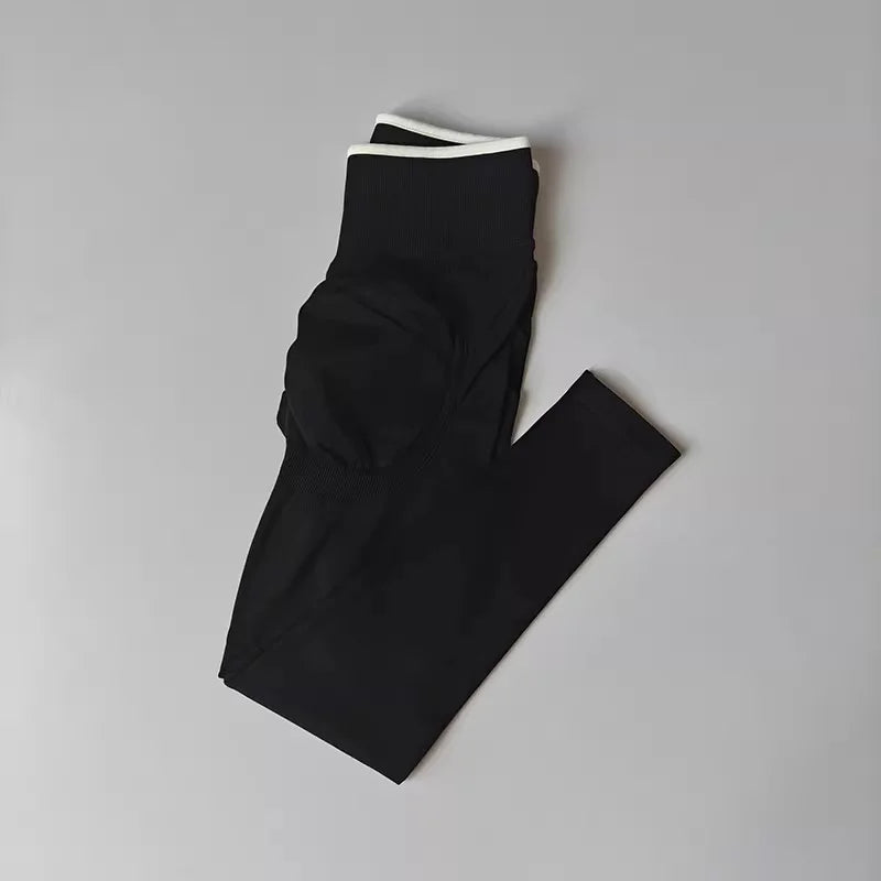 Women's High Waist Yoga Pants, Tummy Control Contrast Color Booty Leggings, Quick Dry Moisture Wicking Stretch Fitness Pants