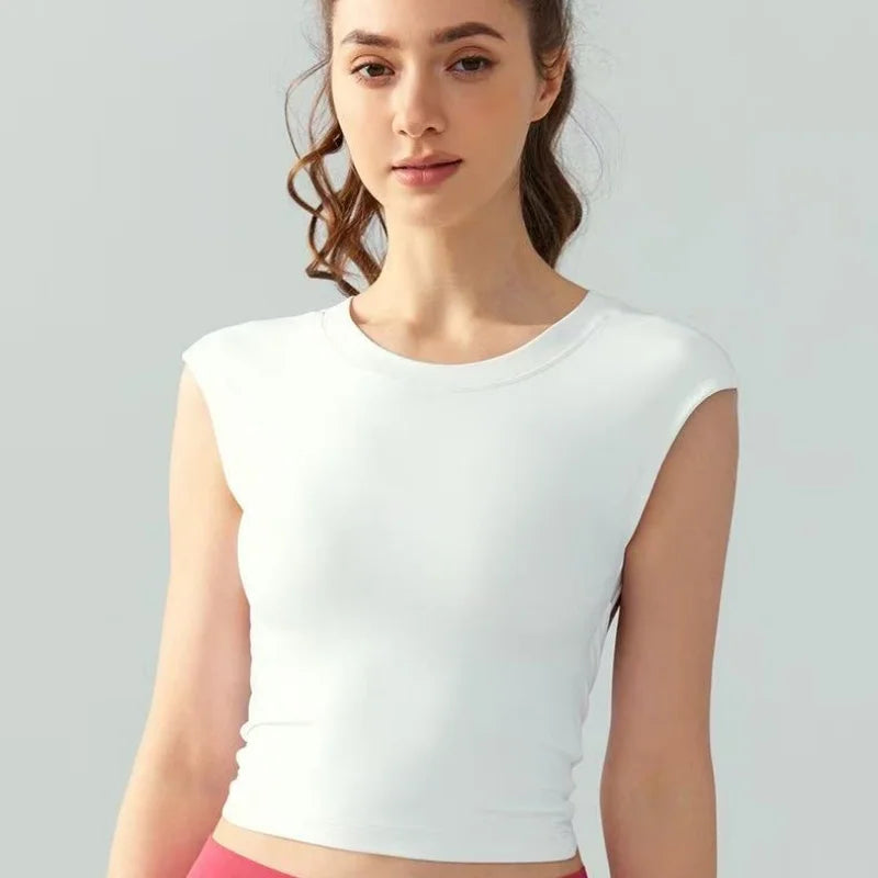 Women's Sexy Backless Cropped Yoga Tank Top with Fixed Pads - Quick Dry, Moisture Wicking, Slim Fit Workout T-Shirt for Gym Fitn
