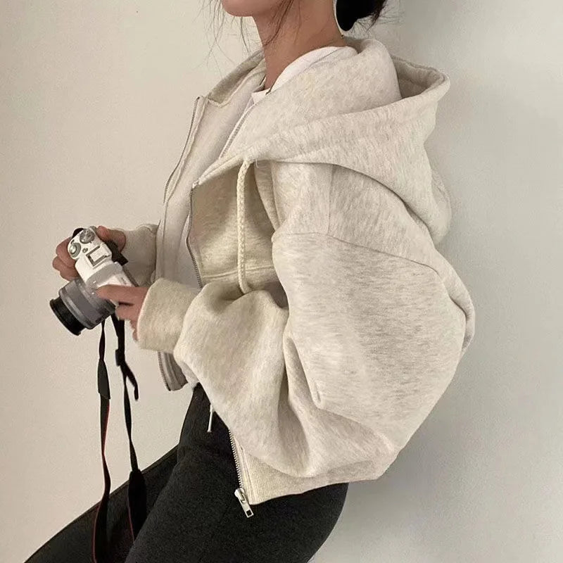 Autumn Winter Hooded Hoodies Women Casual Streetwear Zip Up