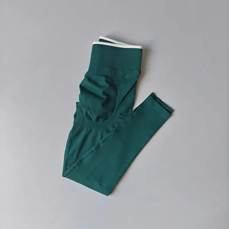 Women's High Waist Yoga Pants, Tummy Control Contrast Color Booty Leggings, Quick Dry Moisture Wicking Stretch Fitness Pants