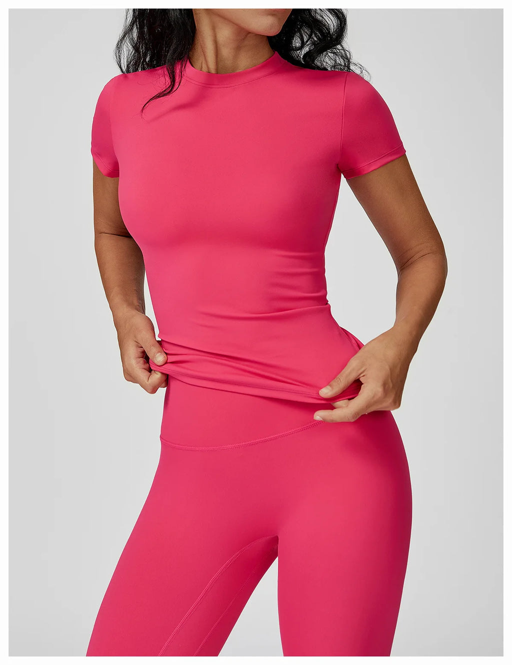 JUREN Yoga Shirts Women Top Quick Dry Running Tops Tights Push Up Workout Gym Clothe Female Short Sleeve Fitness Sports T-Shirts
