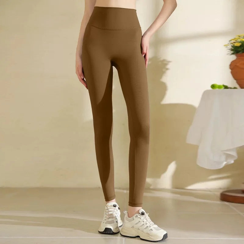 Women High Waist Yoga Leggings Nude Soft Breathable Tummy Control Skinny Pants Gym Running Pilates Fitness Sports Tights