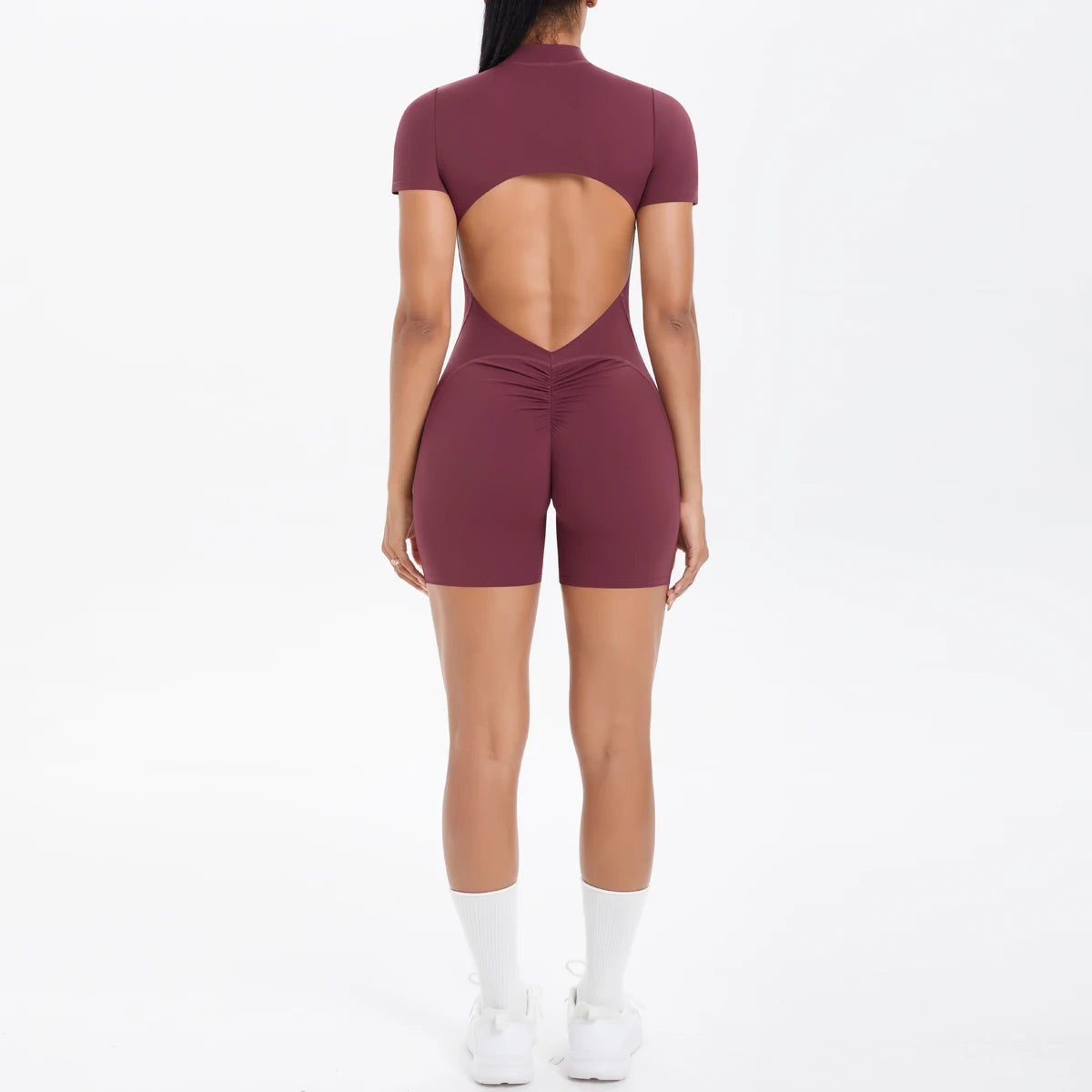 Hollow Out Backless Short Sleeved Zipper Jumpsuit for Woman Jumpsuit Yoga Suit One-Piece Legging Short Push Up Gym Yoga Clothing