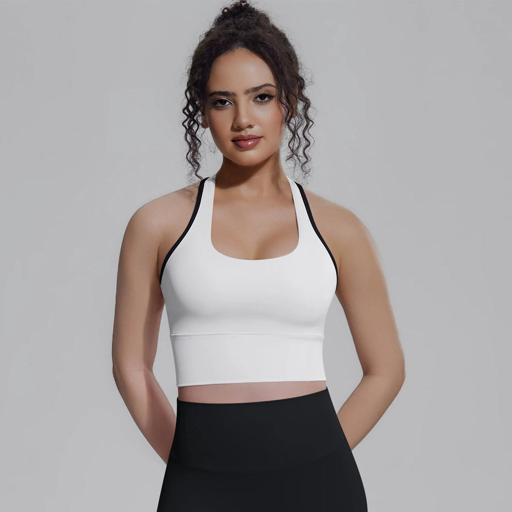 Woman Workout Top Yoga Vest Solid Color Gather Shockproof Sports Bra Beautiful Back I-shaped Vest Gym Running Yoga Underwear