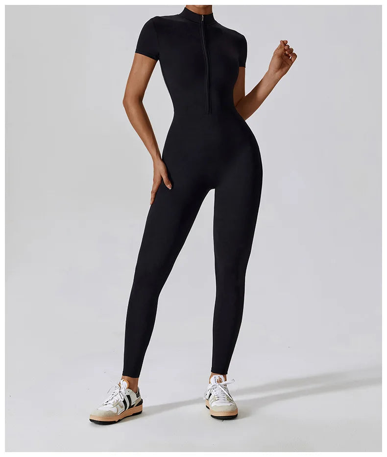 Yoga Boilersuit Long Sleeved Women's Sportswear Gym Zipper Jumpsuits Workout High-intensity Fitness One-piece Skin-tight Garment