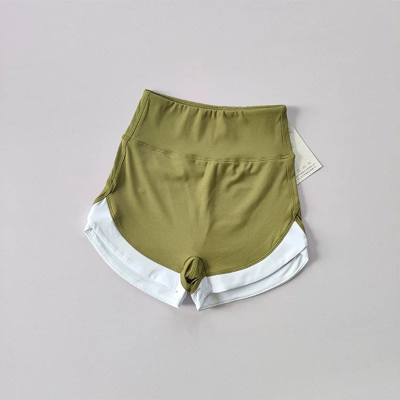 Women High Waist Tummy Control Scrunch Butt Yoga Shorts White Contrast Trim Quick Dry Gym Cycling Shorts