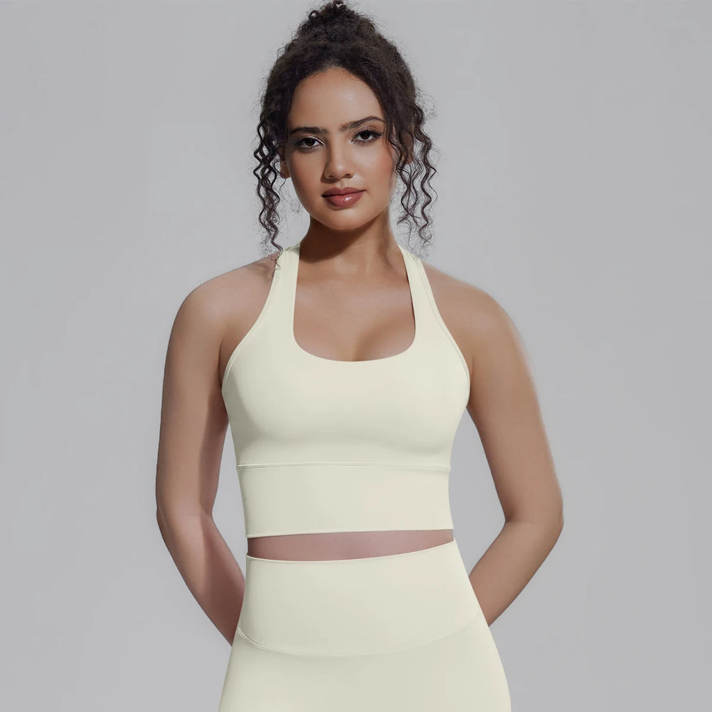 Woman Workout Top Yoga Vest Solid Color Gather Shockproof Sports Bra Beautiful Back I-shaped Vest Gym Running Yoga Underwear