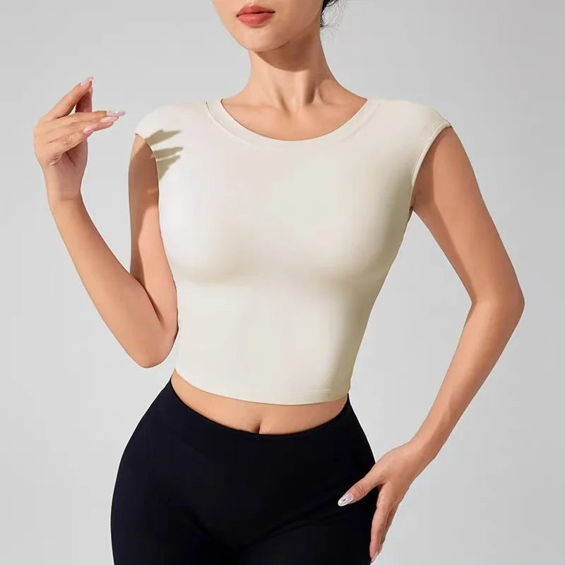 Women's Sexy Backless Cropped Yoga Tank Top with Fixed Pads - Quick Dry, Moisture Wicking, Slim Fit Workout T-Shirt for Gym Fitn