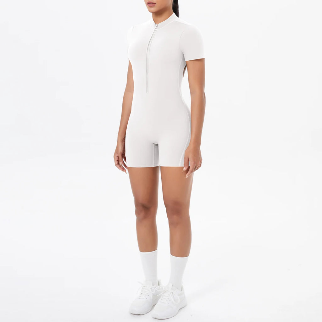 Hollow Out Backless Short Sleeved Zipper Jumpsuit for Woman Jumpsuit Yoga Suit One-Piece Legging Short Push Up Gym Yoga Clothing