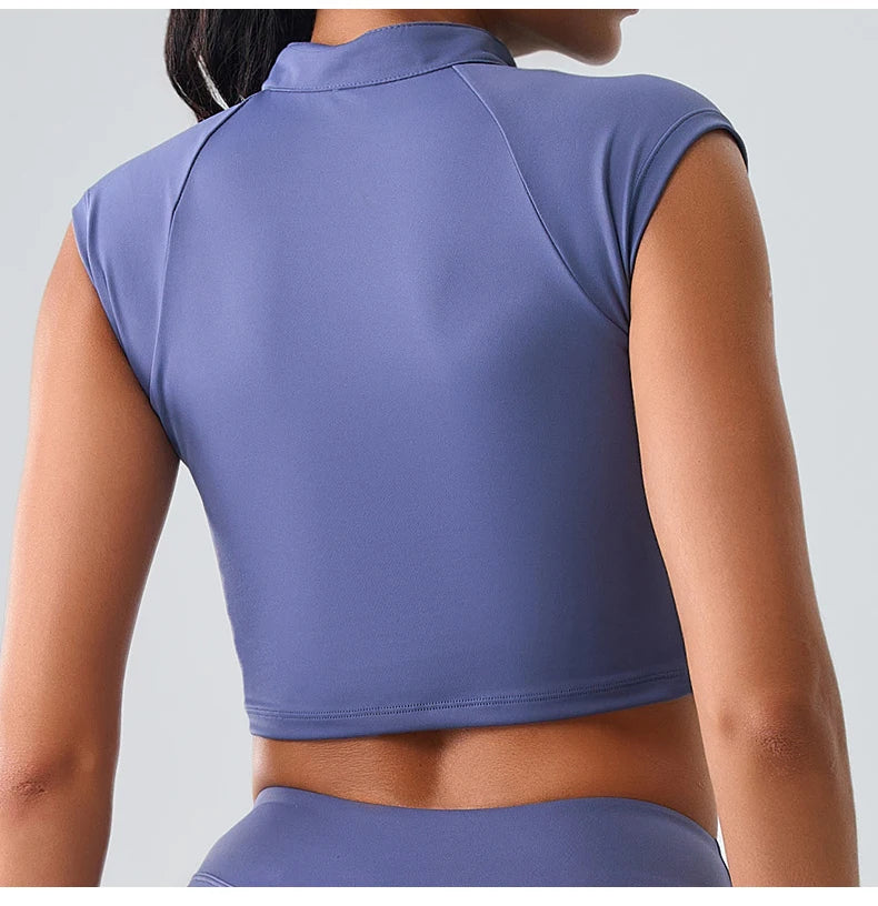 Women Yoga Top Zipper Sport T Shirts Push Up Fitness Clothes Workout Short Sleeve Yoga Shirt Gym Top Quick Drying Running Top