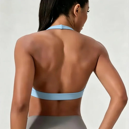 Halter Twist Yoga Bra Women V-Neck Open Back Wireless Padded Fitness Gym Pilates Top