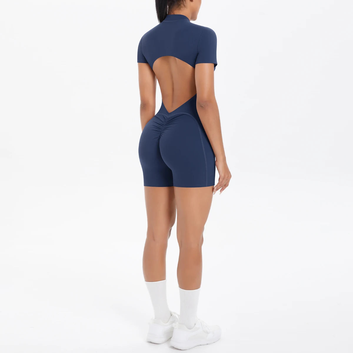 Hollow Out Backless Short Sleeved Zipper Jumpsuit for Woman Jumpsuit Yoga Suit One-Piece Legging Short Push Up Gym Yoga Clothing