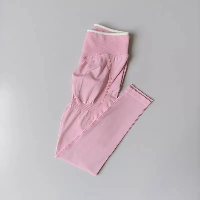 Women's High Waist Yoga Pants, Tummy Control Contrast Color Booty Leggings, Quick Dry Moisture Wicking Stretch Fitness Pants