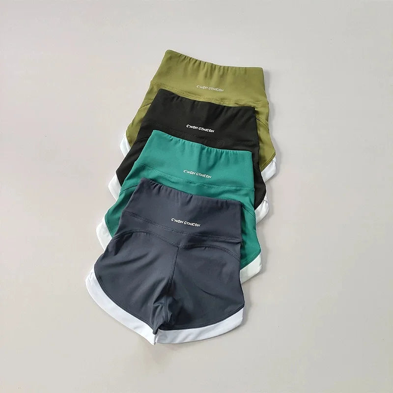 Women High Waist Tummy Control Scrunch Butt Yoga Shorts White Contrast Trim Quick Dry Gym Cycling Shorts