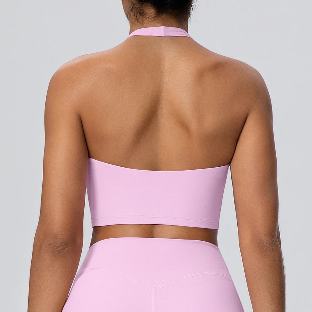 Summer Beautiful Back Hanging Neck Bra Woman Shockproof Workout Top Sports Underwear Yoga Vest with Chest Pad Sexy Women Bra