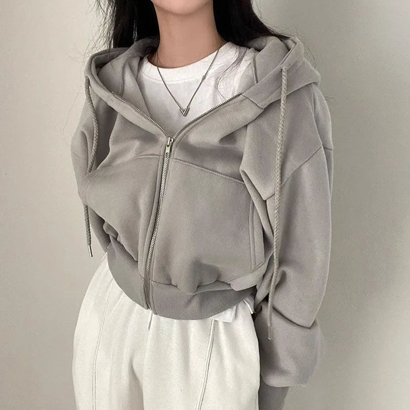 Autumn Winter Hooded Hoodies Women Casual Streetwear Zip Up