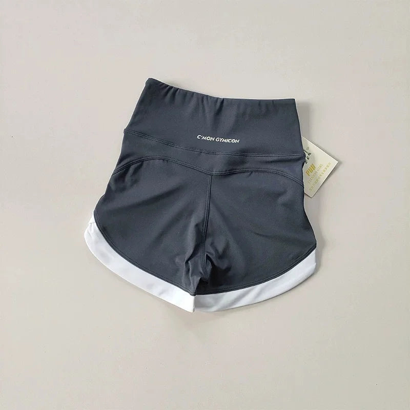 Women High Waist Tummy Control Scrunch Butt Yoga Shorts White Contrast Trim Quick Dry Gym Cycling Shorts