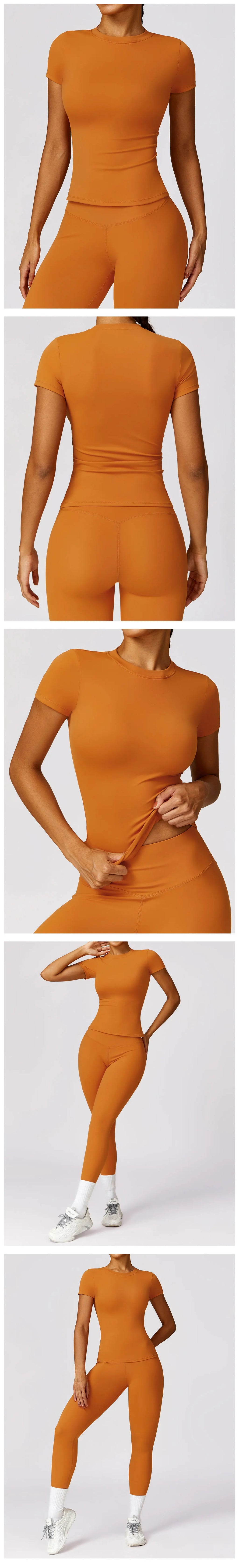 JUREN Yoga Shirts Women Top Quick Dry Running Tops Tights Push Up Workout Gym Clothe Female Short Sleeve Fitness Sports T-Shirts