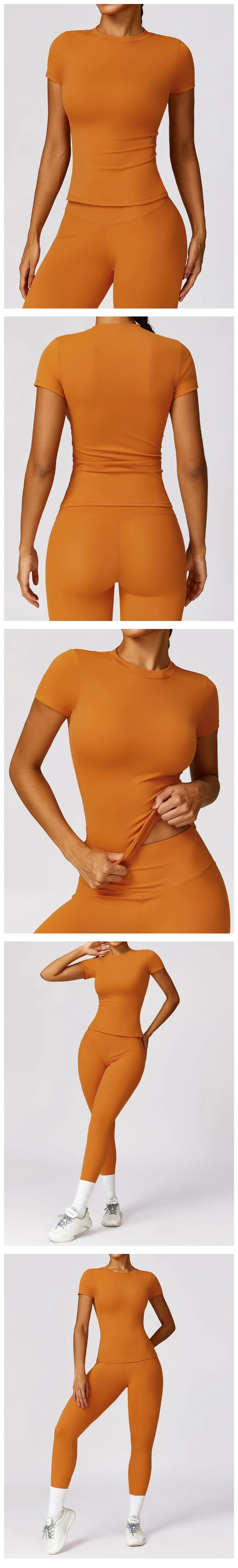 JUREN Yoga Shirts Women Top Quick Dry Running Tops Tights Push Up Workout Gym Clothe Female Short Sleeve Fitness Sports T-Shirts