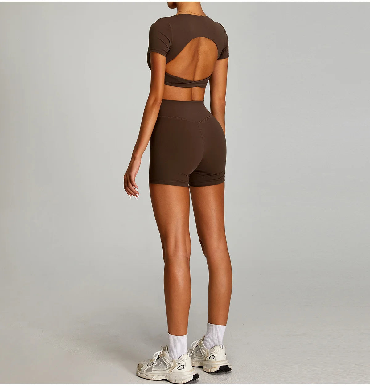 Sexy Sports Shirts Breathable Short Sleeves Workout Tops Fitness Female Backless Yoga Clothing Sport Crop Tops Women Gym Top