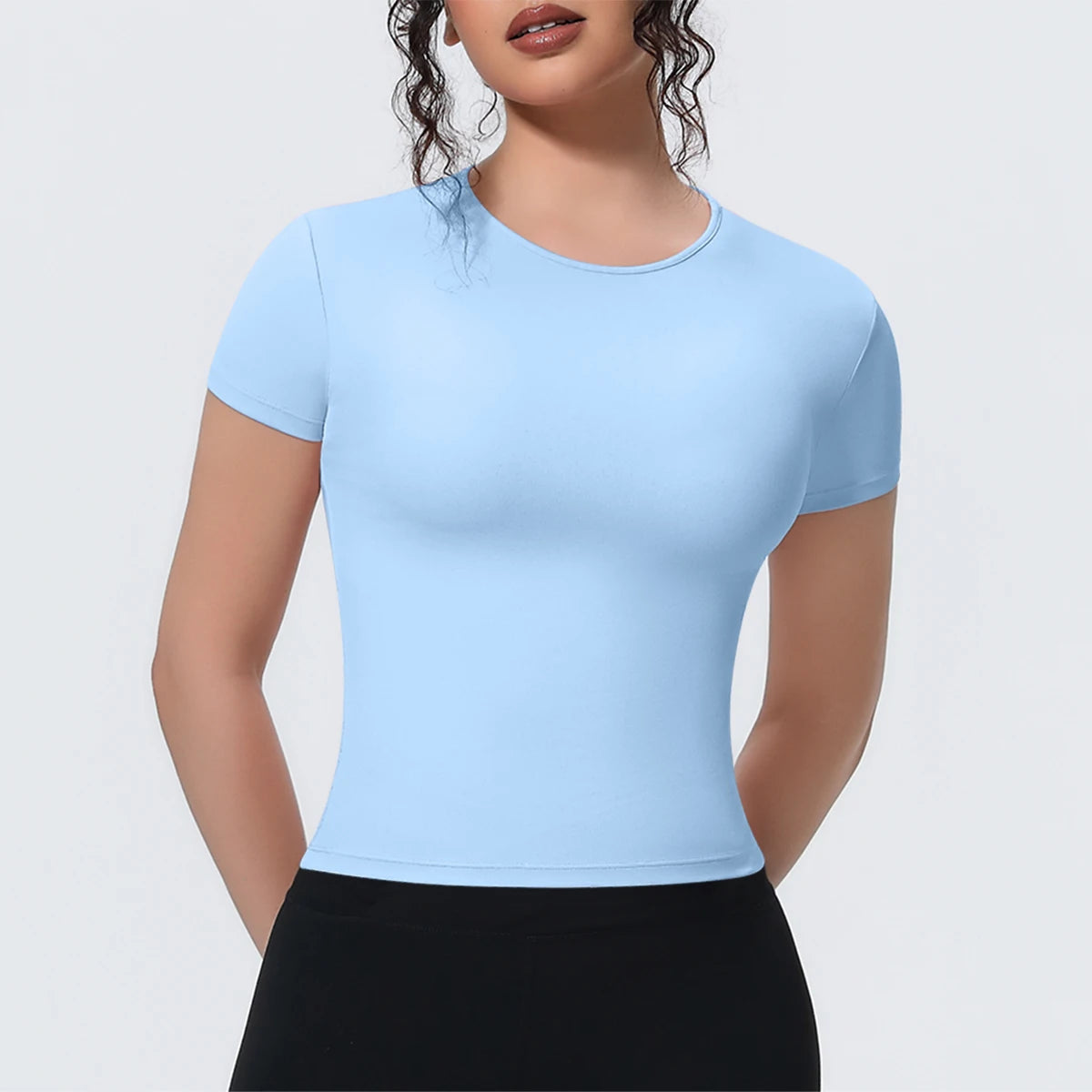 Hot Sale Summer Yoga T-shirt Running Shirts Solid Color Quick Drying Workout Top for Woman Short Sleeve Gym Sports Top