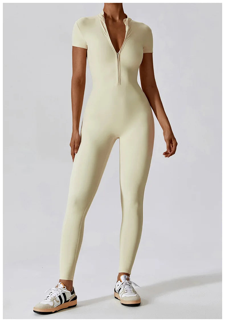 Yoga Boilersuit Long Sleeved Women's Sportswear Gym Zipper Jumpsuits Workout High-intensity Fitness One-piece Skin-tight Garment