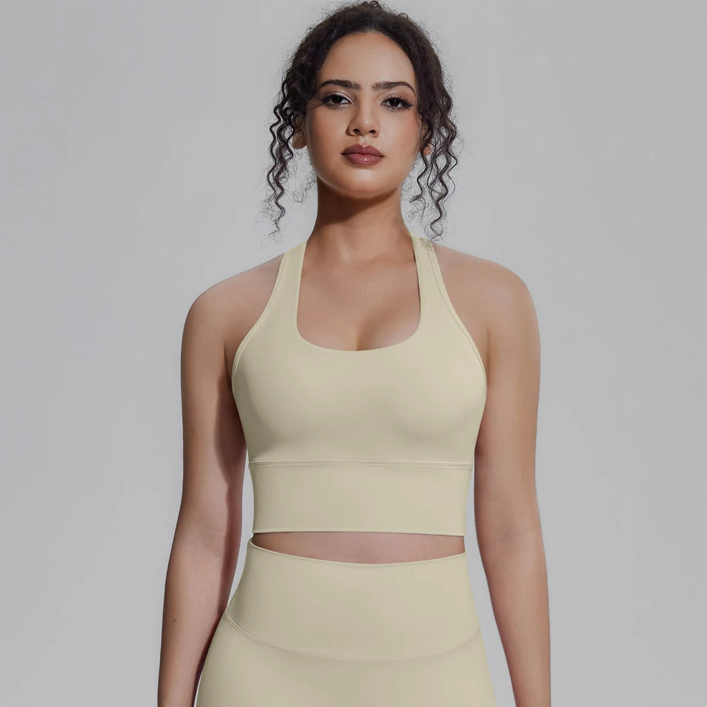 Woman Workout Top Yoga Vest Solid Color Gather Shockproof Sports Bra Beautiful Back I-shaped Vest Gym Running Yoga Underwear