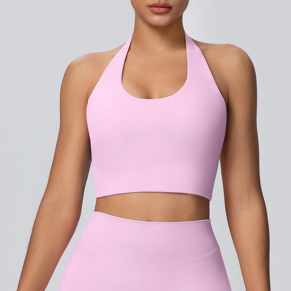 Summer Beautiful Back Hanging Neck Bra Woman Shockproof Workout Top Sports Underwear Yoga Vest with Chest Pad Sexy Women Bra