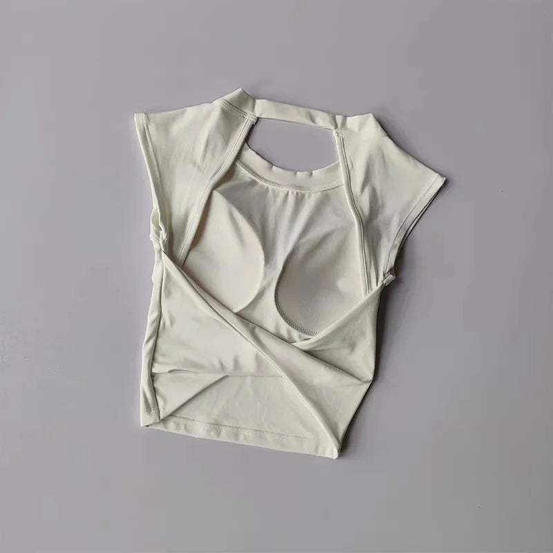 Women's Sexy Backless Cropped Yoga Tank Top with Fixed Pads - Quick Dry, Moisture Wicking, Slim Fit Workout T-Shirt for Gym Fitn