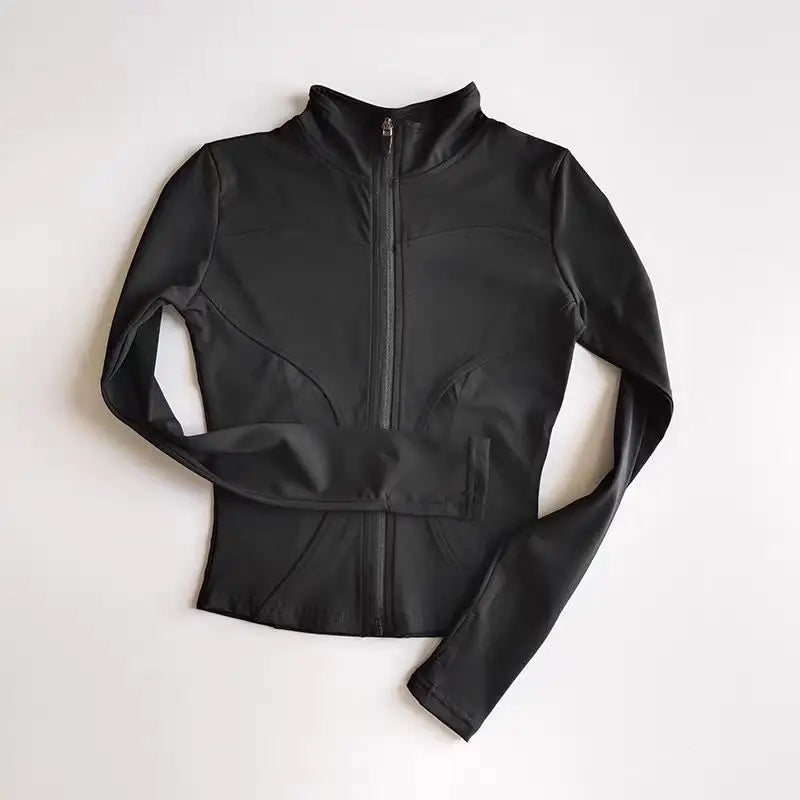 Women Slim Fit Yoga Jacket Quick Dry Zip Up Stand Collar Fitness Running Sports Top