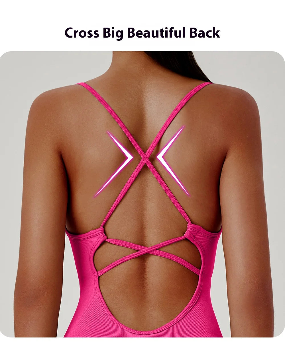 Women's Sexy Slim-Fit Yoga Shorts Jumpsuit Seamless Back Workout Bodysuit Breathable Quick-Dry Gym Running Pilates Fitness yoga