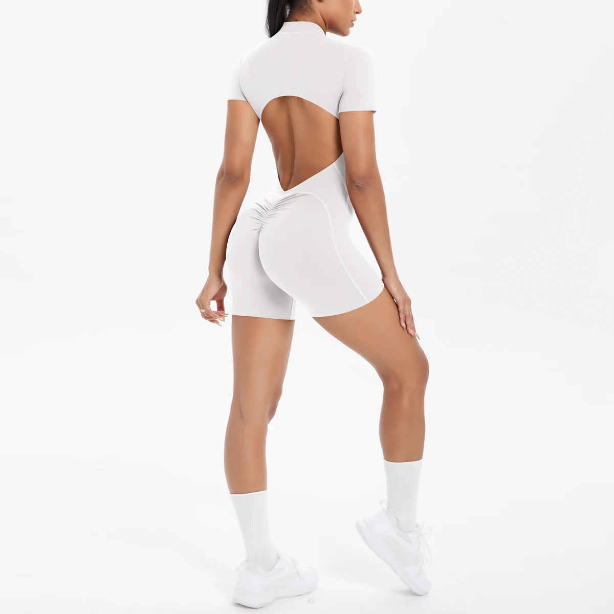 Hollow Out Backless Short Sleeved Zipper Jumpsuit for Woman Jumpsuit Yoga Suit One-Piece Legging Short Push Up Gym Yoga Clothing