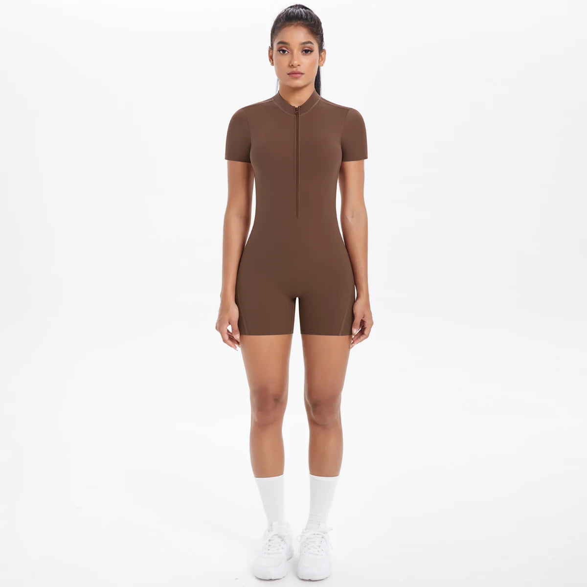 Hollow Out Backless Short Sleeved Zipper Jumpsuit for Woman Jumpsuit Yoga Suit One-Piece Legging Short Push Up Gym Yoga Clothing
