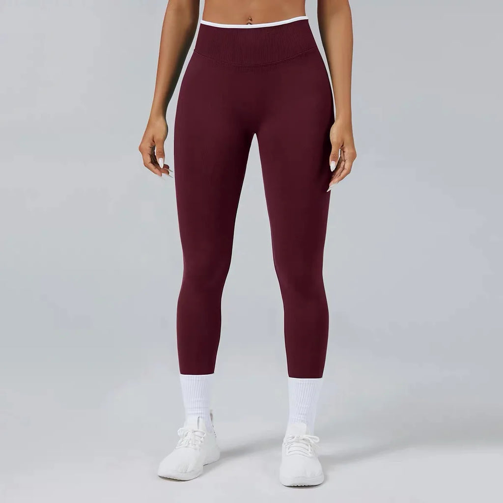 Women's High Waist Yoga Pants, Tummy Control Contrast Color Booty Leggings, Quick Dry Moisture Wicking Stretch Fitness Pants