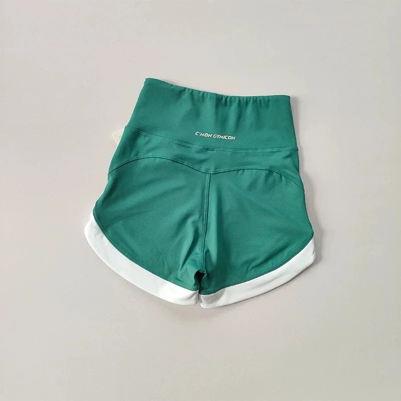 Women High Waist Tummy Control Scrunch Butt Yoga Shorts White Contrast Trim Quick Dry Gym Cycling Shorts