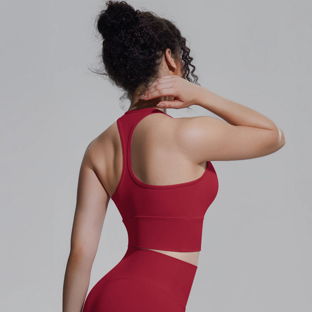 Woman Workout Top Yoga Vest Solid Color Gather Shockproof Sports Bra Beautiful Back I-shaped Vest Gym Running Yoga Underwear