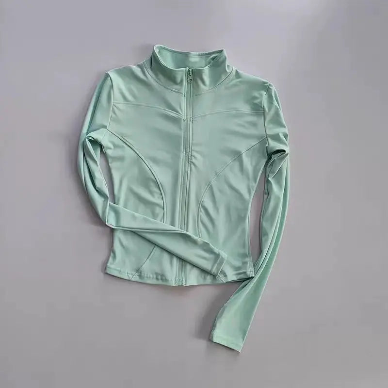 Women Slim Fit Yoga Jacket Quick Dry Zip Up Stand Collar Fitness Running Sports Top